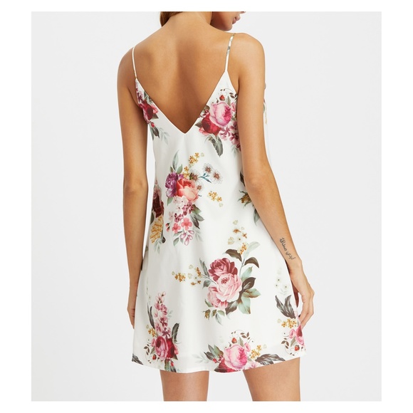 White Floral Spaghetti Straps Cami Slip Dress - Picture 5 of 5